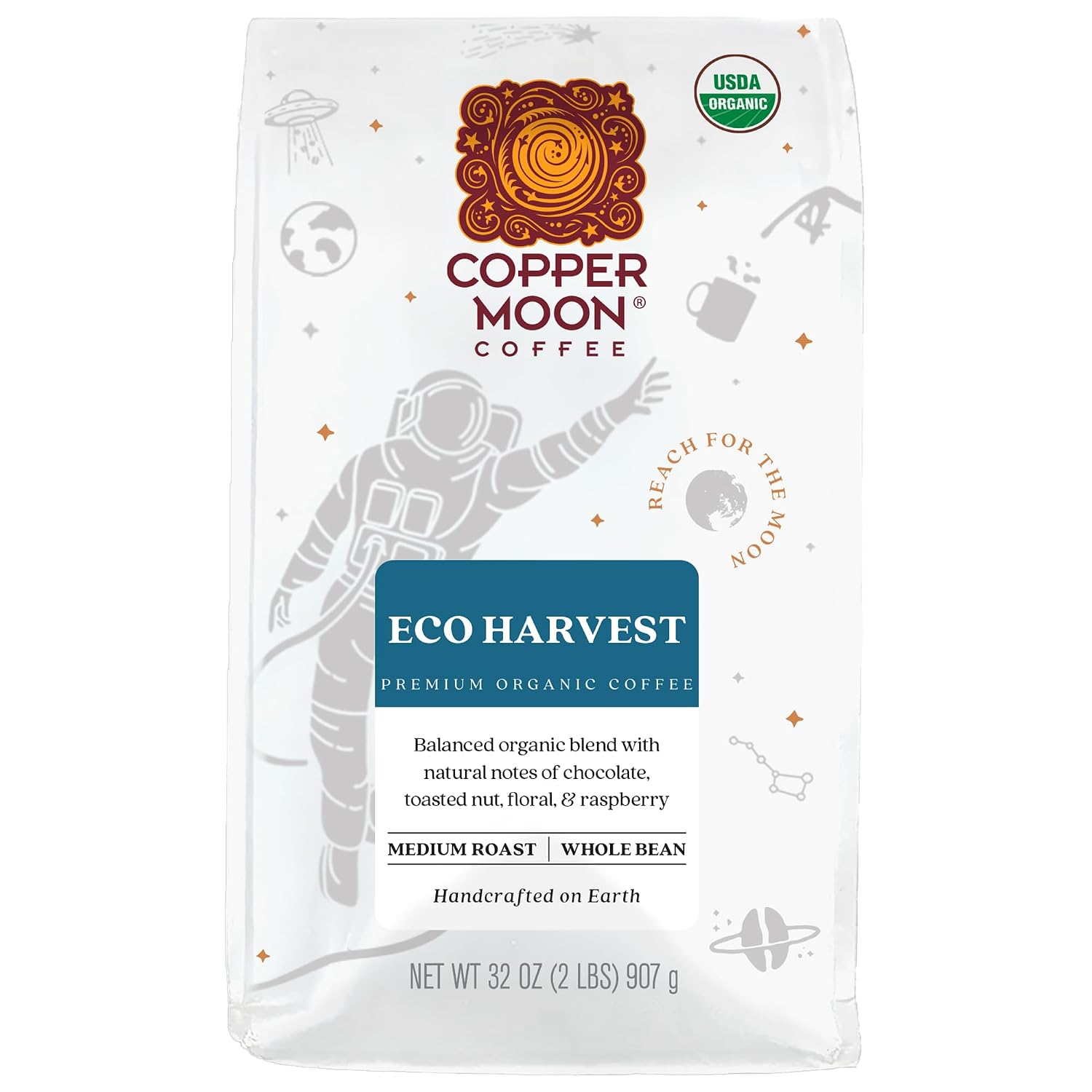 Copper Moon Whole Bean Coffee, Dark Roast, Sumatra, 2 lb | 2 Pound Bag, Vegan, Allergen Free, Non-GMO, Kosher, Vegetarian, Small Batch Roasted