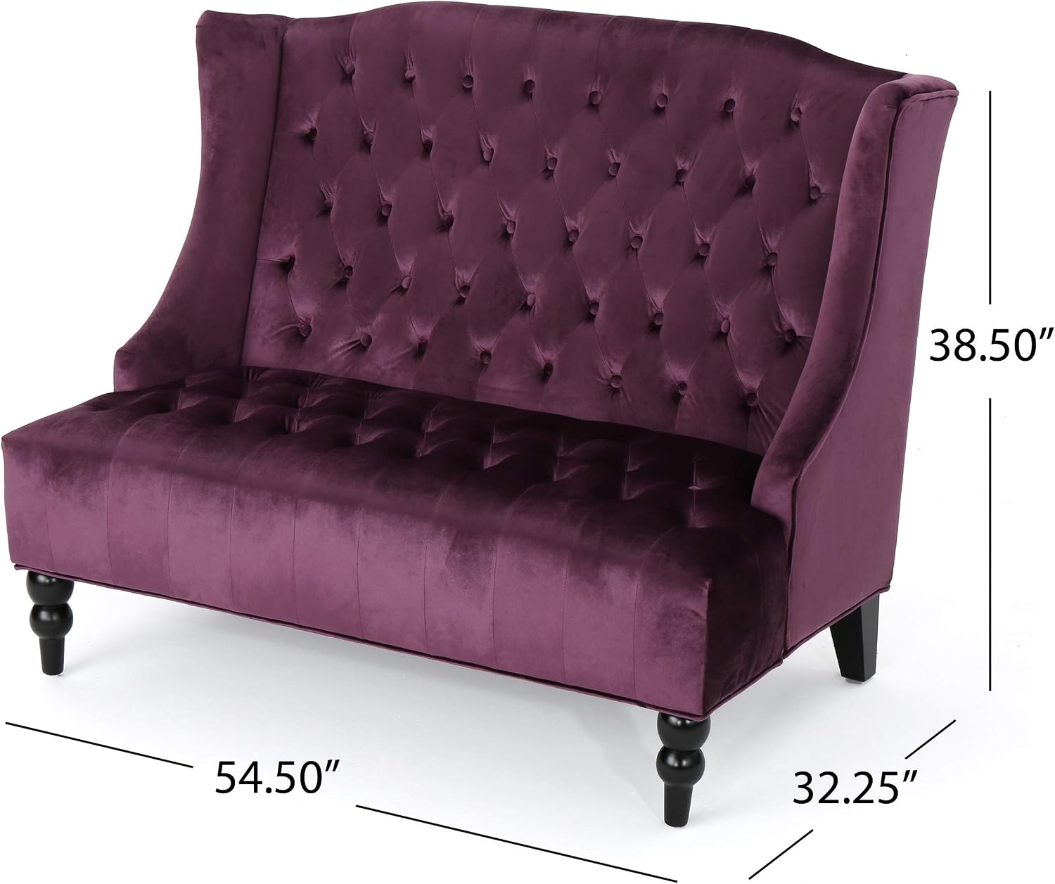 Christopher Knight Home GDFStudio Leona Modern Glam Tufted Velvet Wingback Loveseat, Raisin and Dark Brown