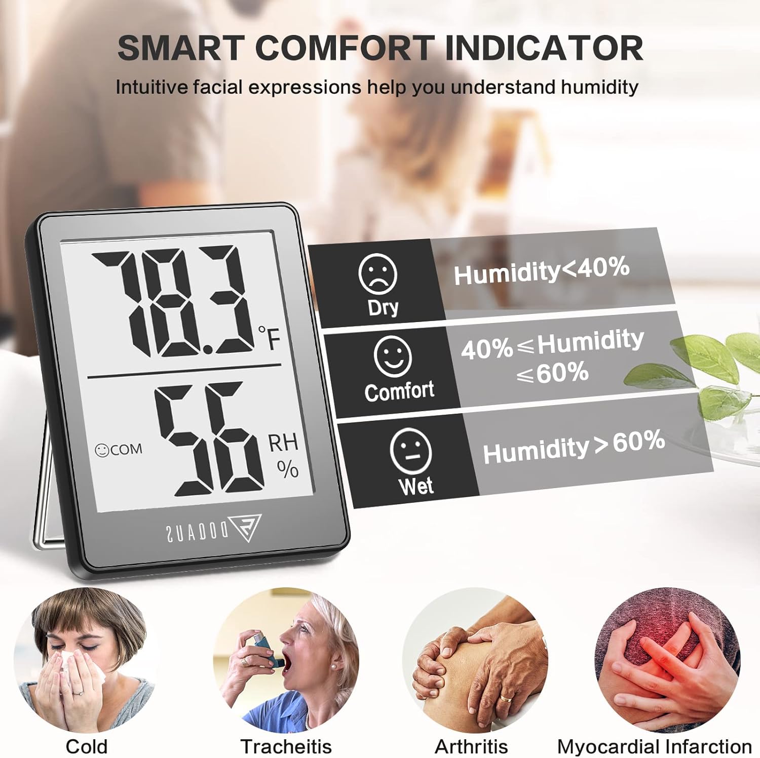 DOQAUS 3 Pack Digital Hygrometer Indoor Thermometer Humidity Monitor Black