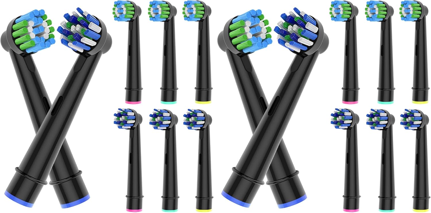 8pcs Replacement Heads Compatible with Oral B Electric Toothbrush, 4pcs Precision Clean and 4pcs Cross Clean Brush Heads, Black