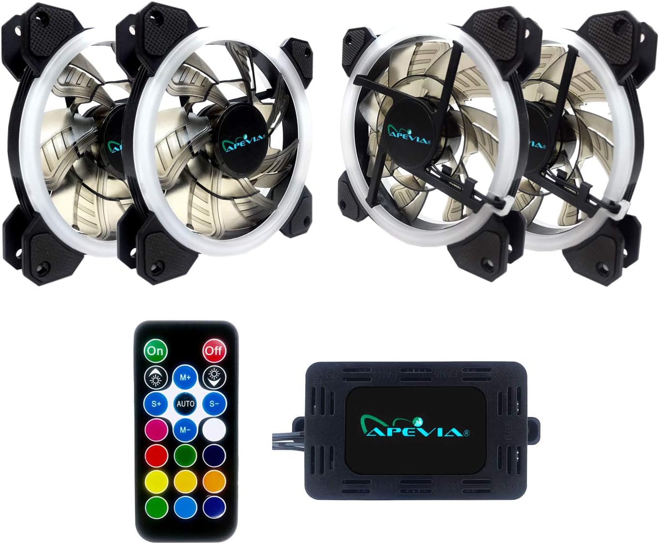 Apevia ST4-RGB Spectra 120mm Silent RGB Fan 4-Pack with Remote Control