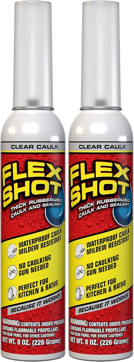 Flex Shot, Flexible Rubber Silicone Sealant, Waterproof Caulk, UV Resistant, No Caulk Gun Needed, Perfect for Kitchen, Bath, Showers, Sinks, Baseboards, Black, 8oz, 1-Pack