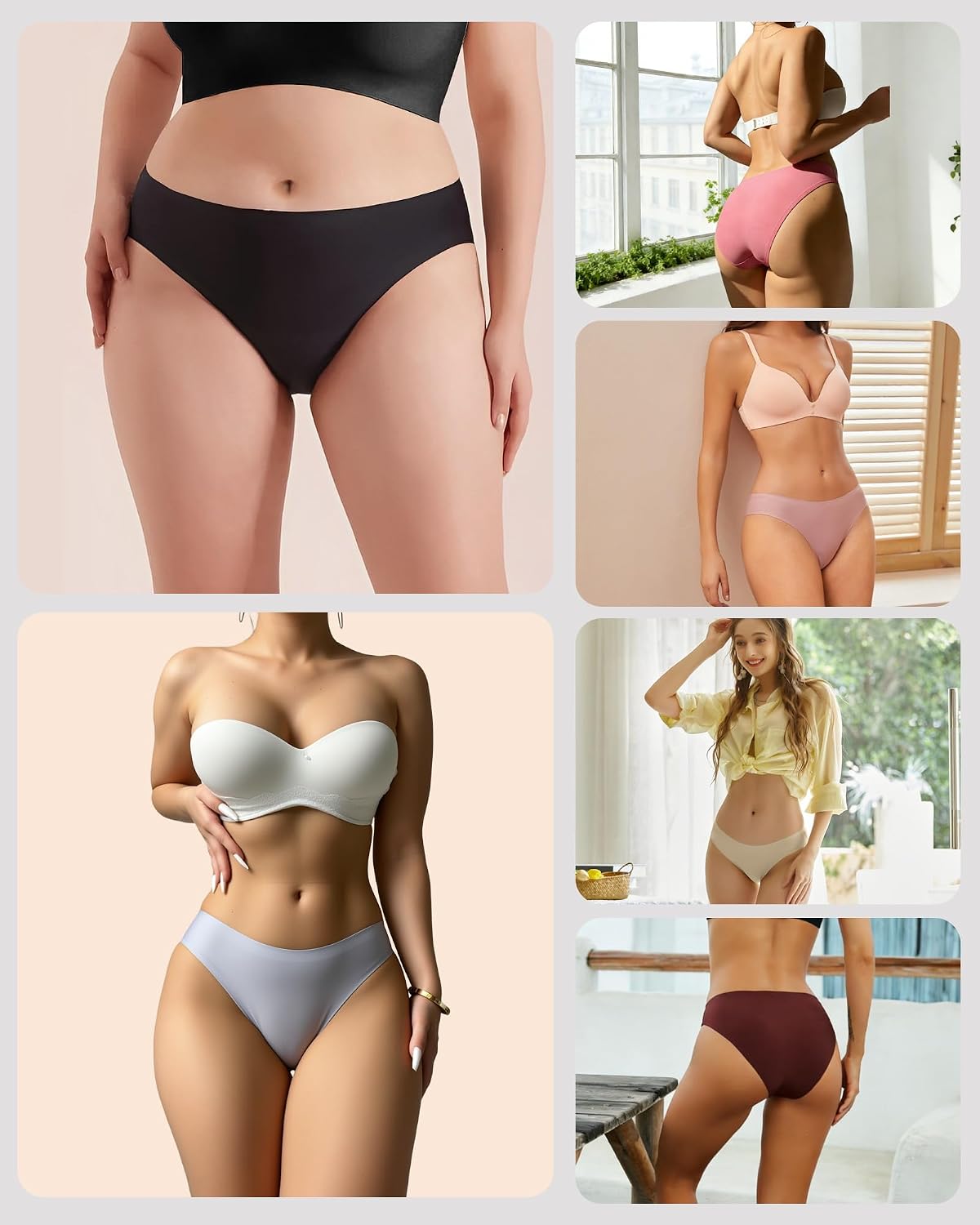 FINETOO 6 Pack Women’s Seamless Hipster Underwear No Show Panties Invisibles Briefs Soft Stretch Bikini Underwears XS-XL