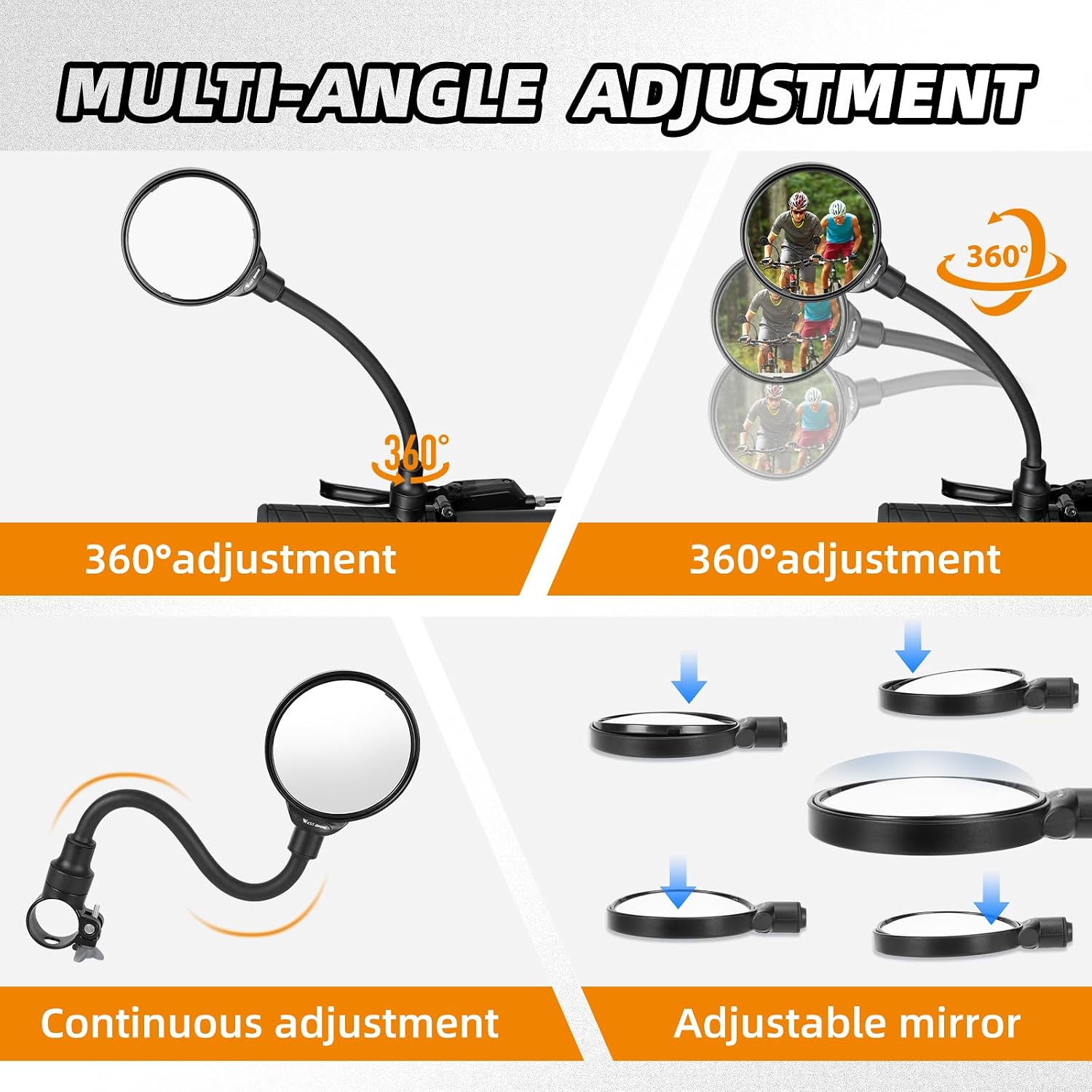 West Biking Bike Mirror Handlebar Mount, Adjustable Rotatable Bicycle Rear View Mirror, Wide Angle Acrylic Convex Safety Mirror for Mountain Road Bike