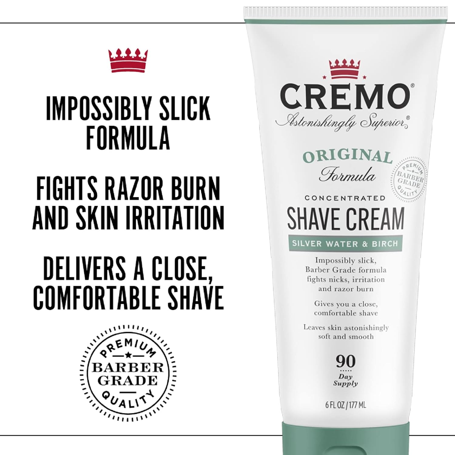 Cremo Original Shave Cream, Astonishingly Superior Ultra-Slick Shaving Cream for Men, Fights Nicks, Cuts and Razor Burn, 6 Fl Oz