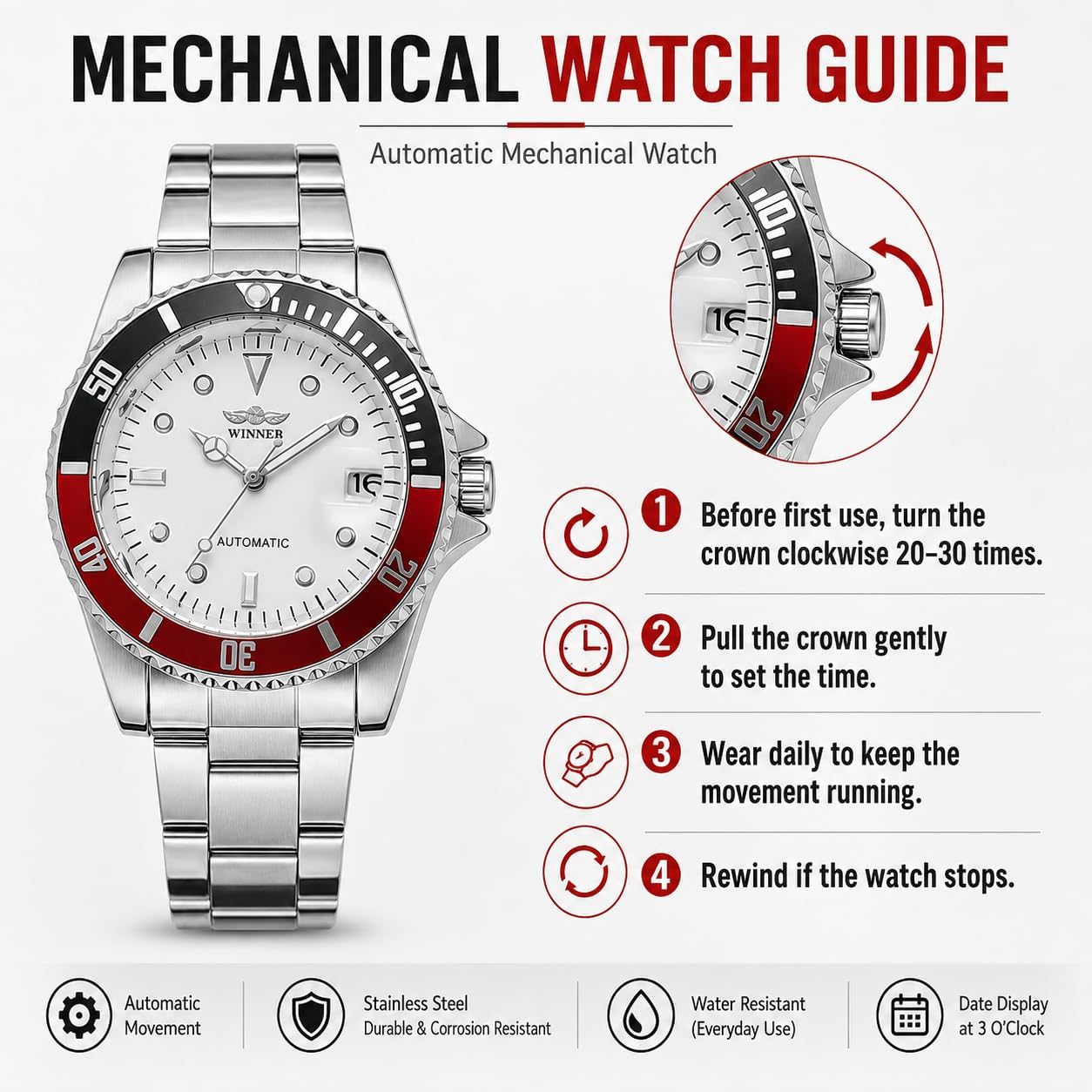 MASTOP Mens Automatic Mechanical Watches Stainless Steel Waterproof Luxury Watch for Men Reloj Automático para Hombre