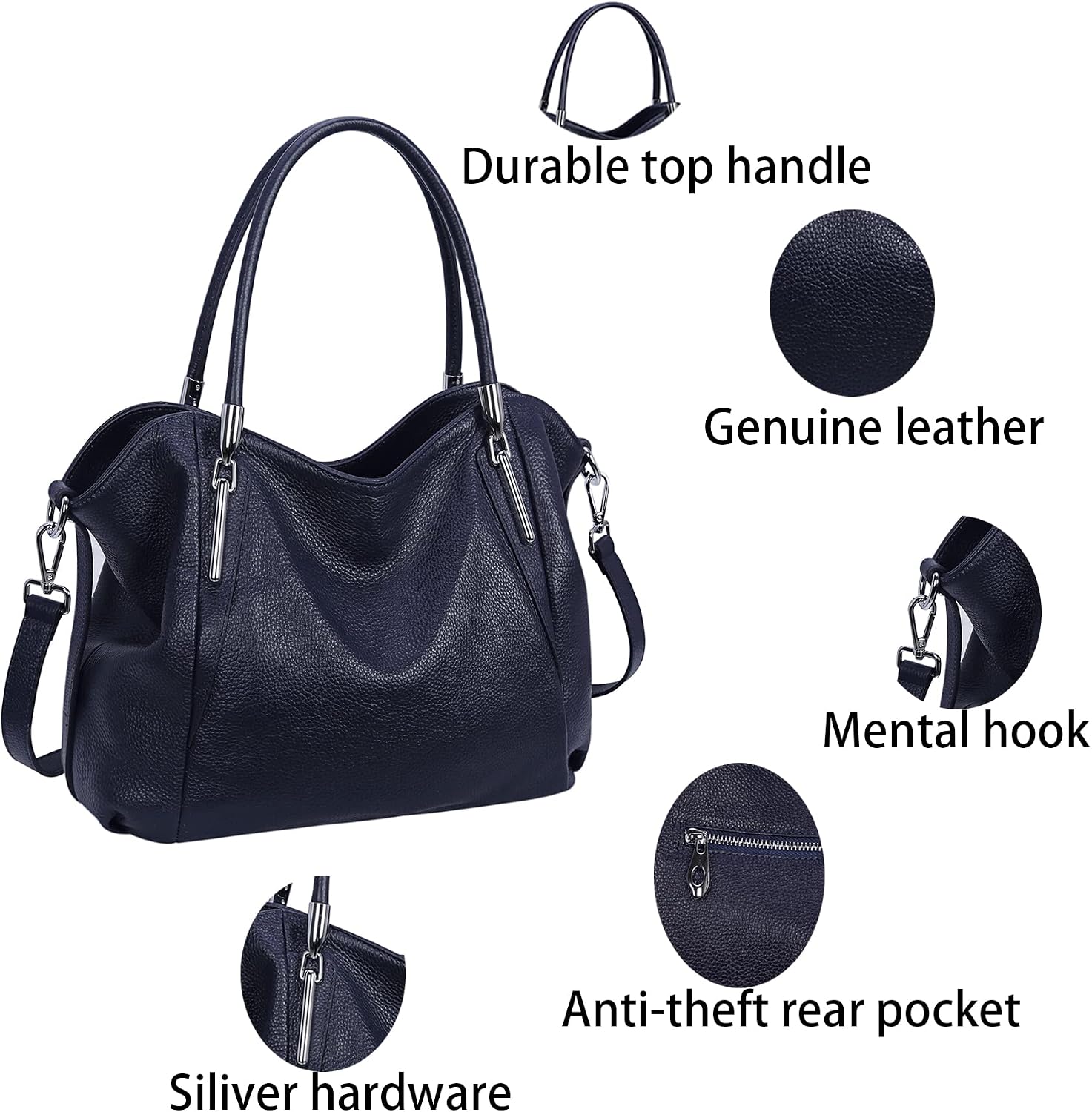 HESHE Leather Shoulder Purses for Women Tote Handbags Satchel Hobo Handbag | Designer Genuine Leather Travel Top Handle Work Bag Ladies Crossbody Purses Adjustable Straps Large Capacity Zippered Closure