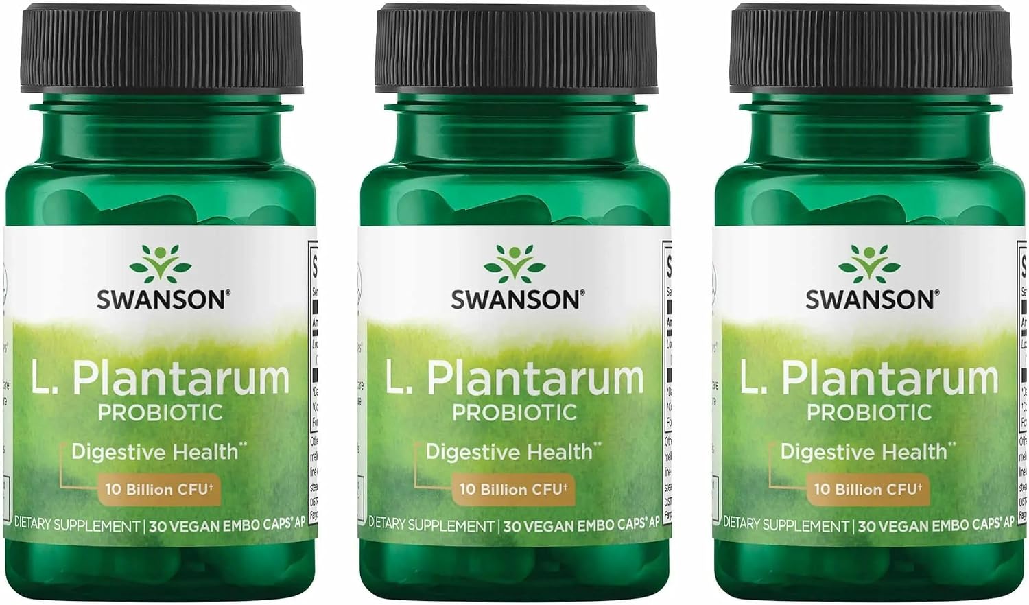 Swanson L. Plantarum - 10 Billion CFUs - Probiotic Supplement for Occasional Gas & Bloating - Supports Lower GI Tract Health* - No Refrigeration Needed - Non-GMO - 30 Vegan Capsules