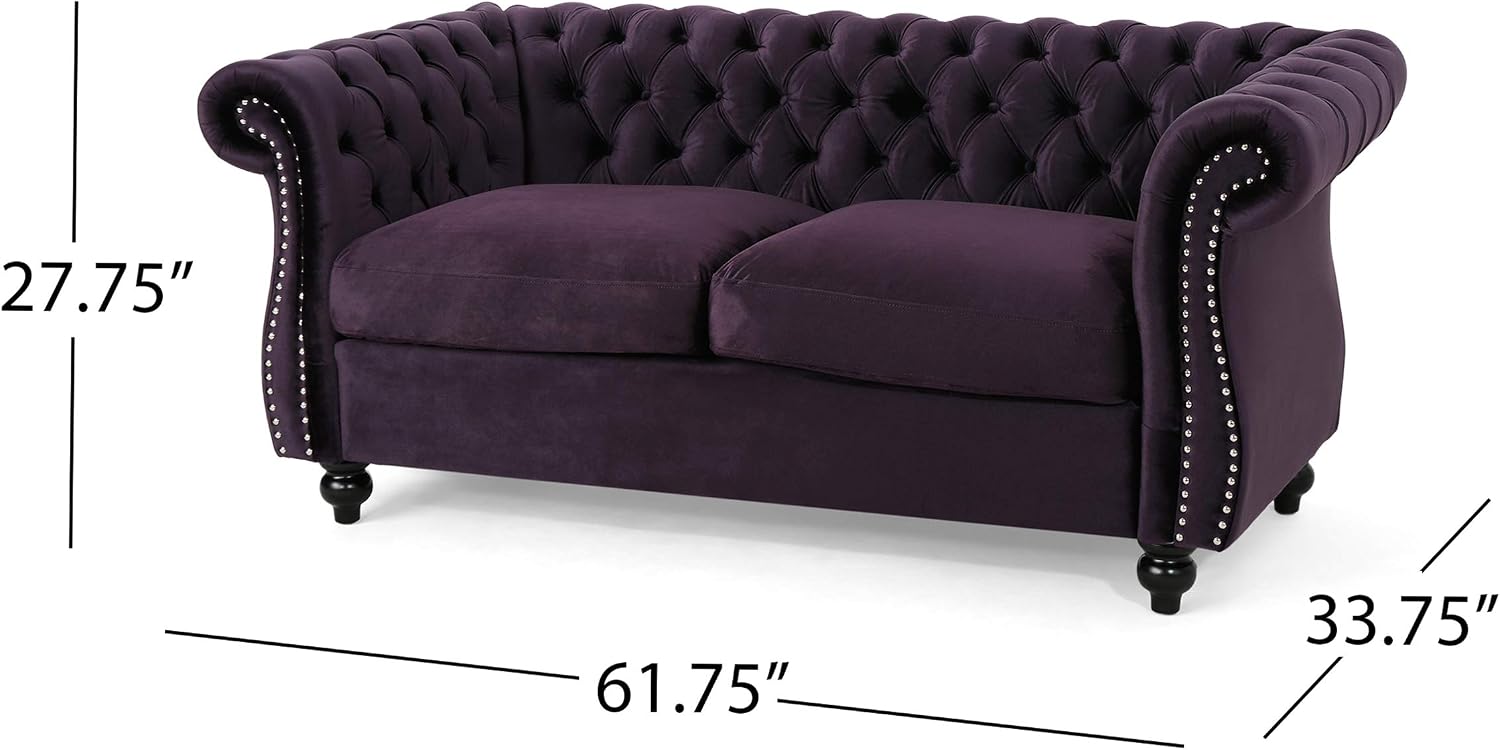 Christopher Knight Home Karen Traditional Chesterfield Loveseat Sofa, BlackBerry and Dark Brown, 61.75 x 33.75 x 27.75