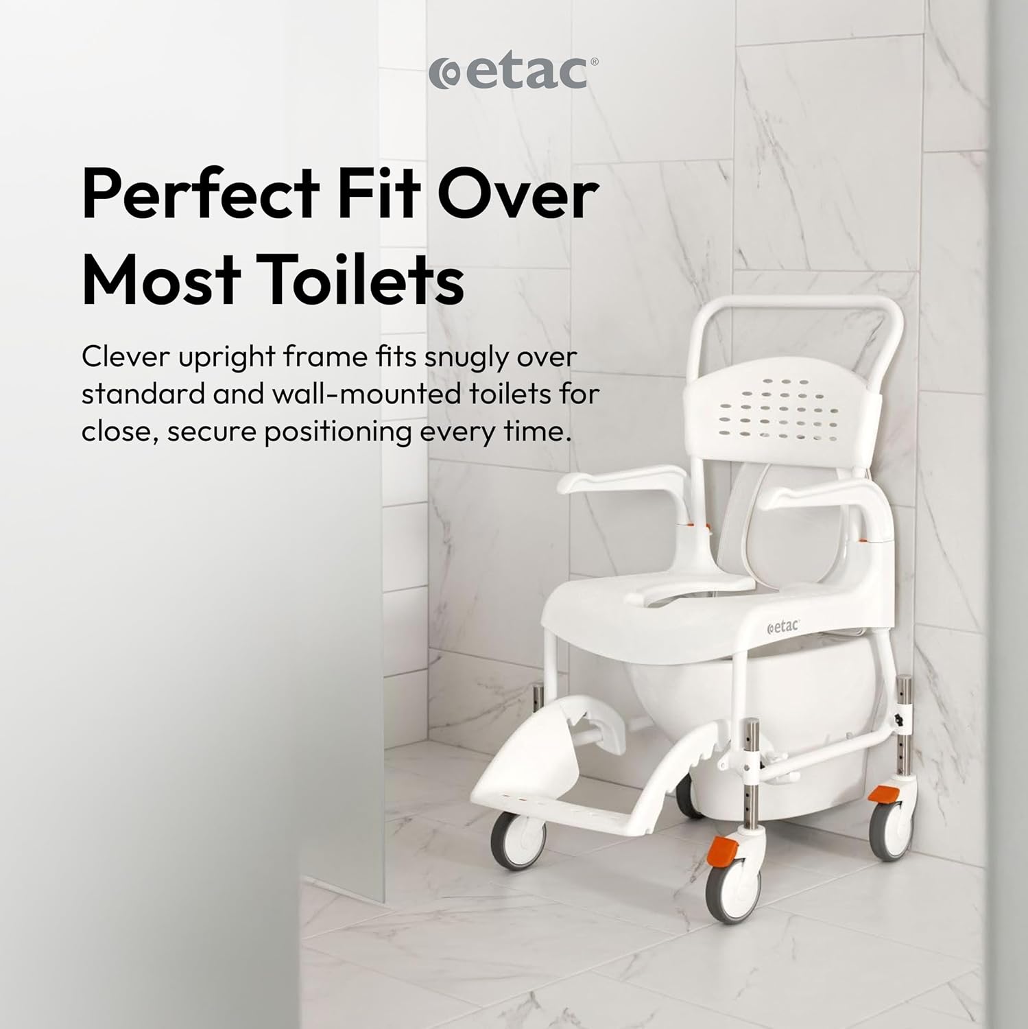 Etac Clean 24" Self-Propelled Shower Chair with Wheels - 21 3/4 Inch Fixed Height with 24 Inch Rear Wheels - Shower Wheelchair for Elderly and Disabled - Movable Armrest & Ergonomic Footrest