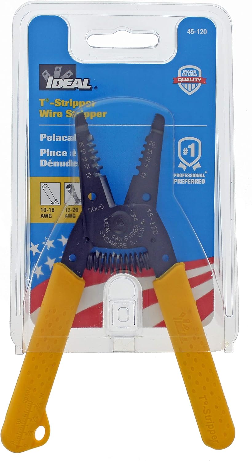 IDEAL Electrical Reflex Super T-Stripper Wire Strippers, 8–16 AWG Solid, 10–18 AWG Stranded, Ergonomic Wire Cutter and Stripping Tool with Textured Sleeves, Locking Handle