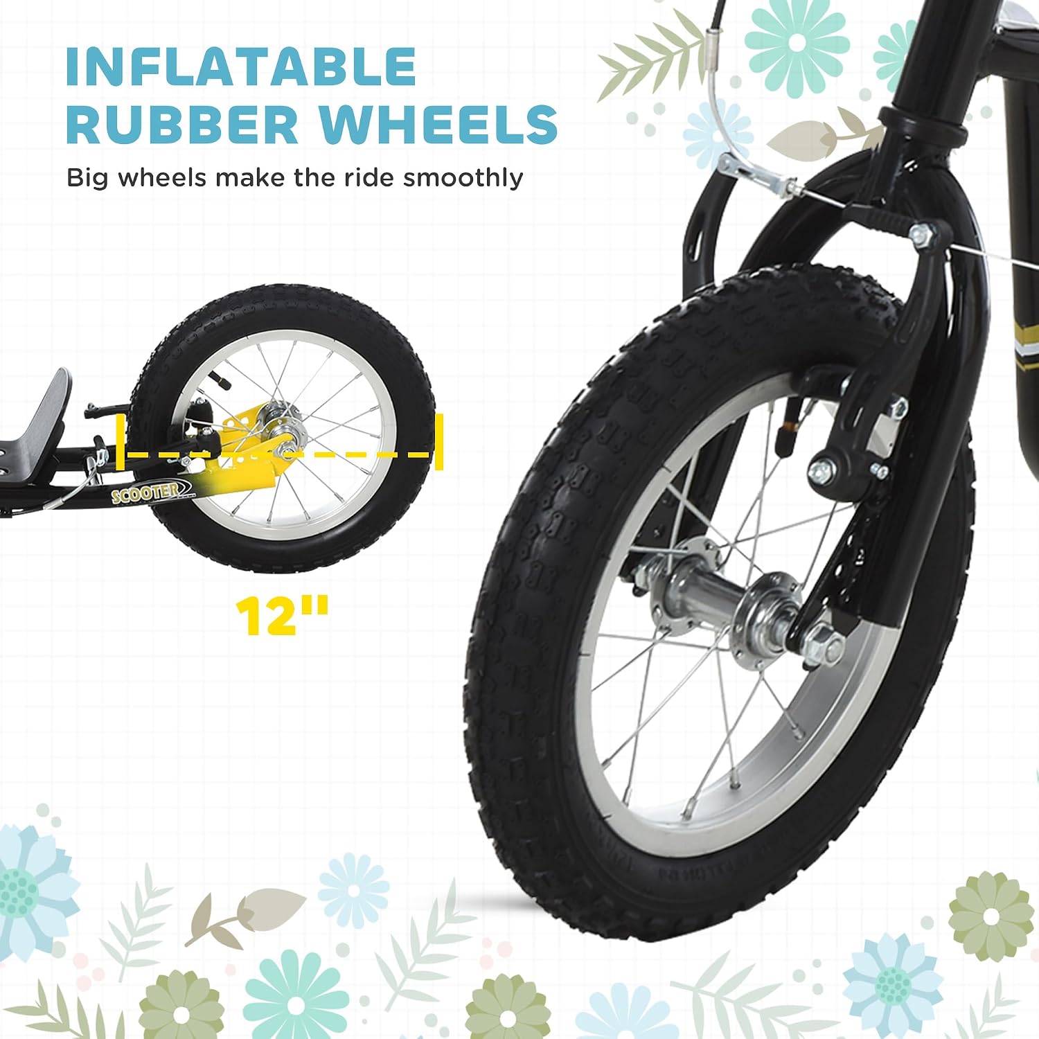 Aosom Kick Scooter with Dual Caliper Brakes Ages 5+ Max Load 220lbs