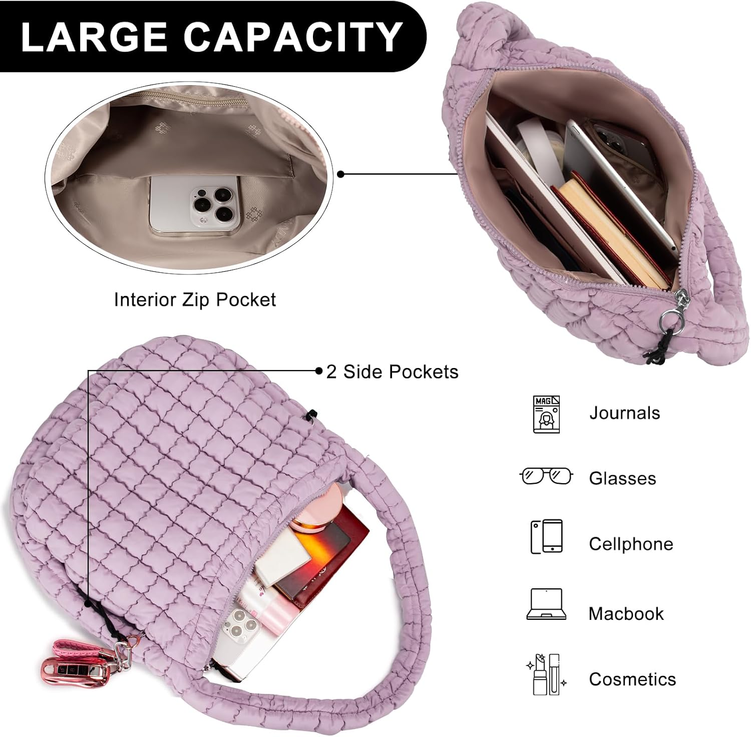 Puffer Tote Bag for Women Large Quilted Puffy Lightweight Carryall Crossbody Tote Bag for Women
