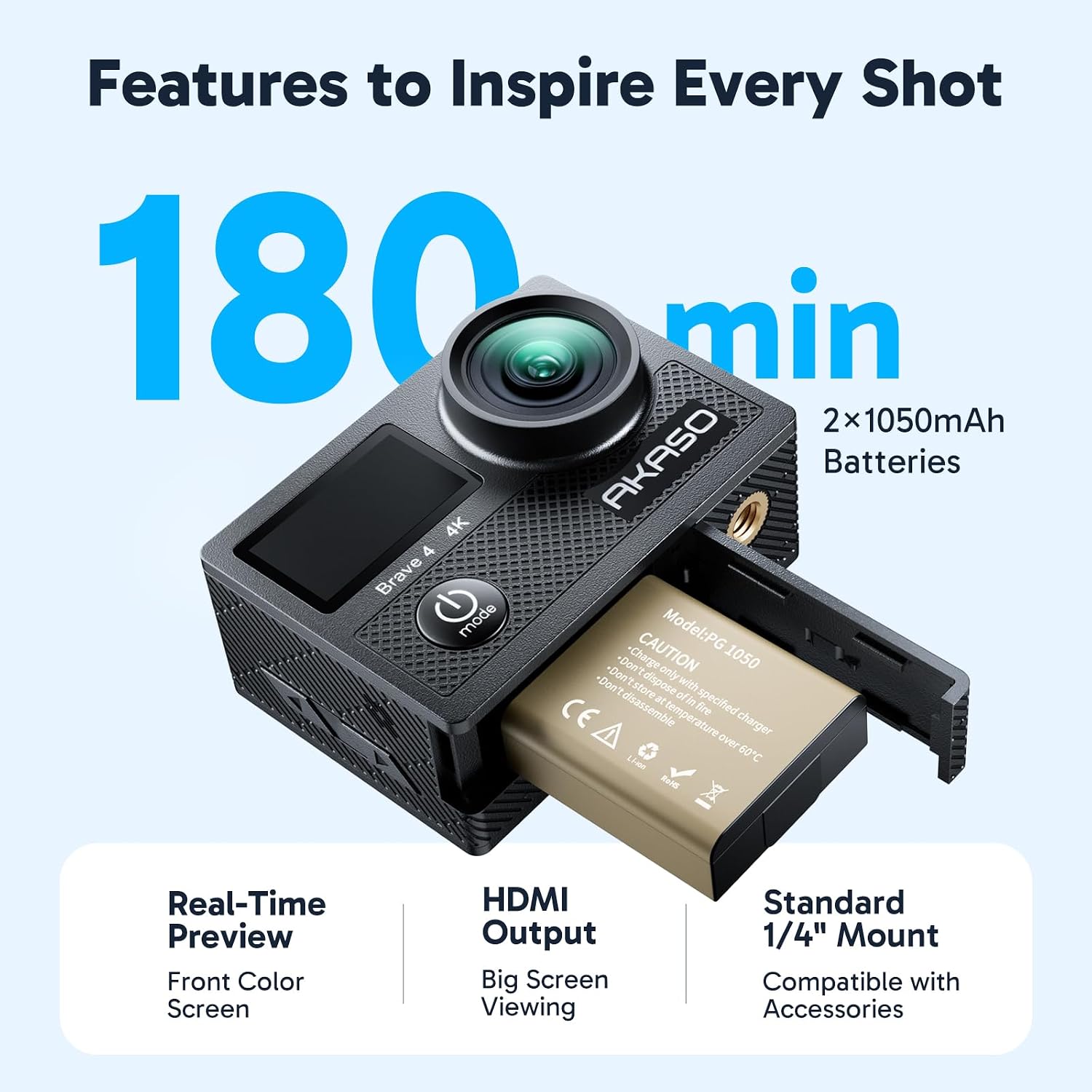 AKASO Brave 4 Action Camera 4K30 Ultra Hd Waterproof Underwater Camera | 20MP EIS WiFi Remote Control 170° FOV 5X Zoom Sport Camera for Snorkel