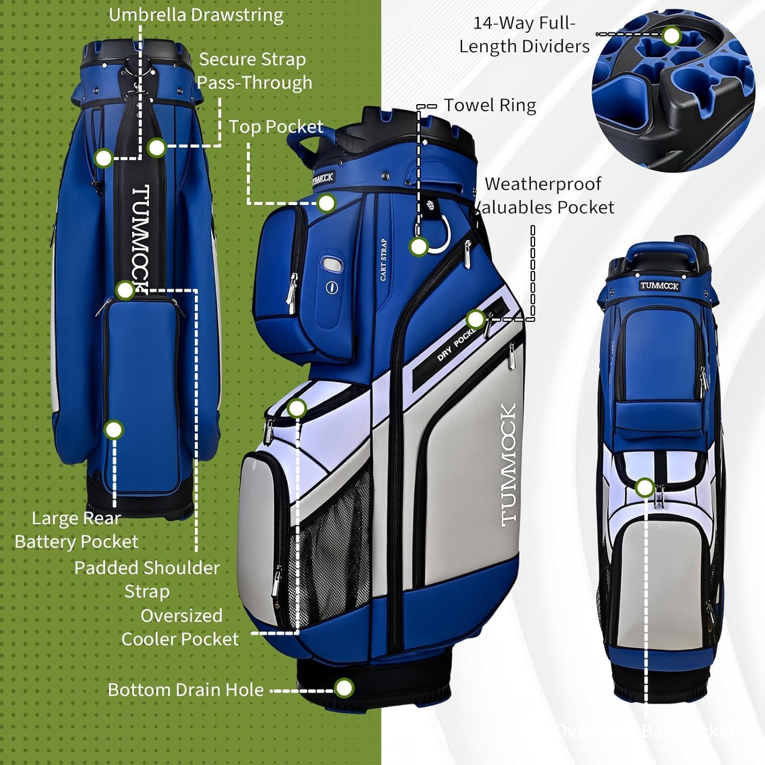 Golf Cart Bag, 14-Way Top Divider with Multiple Storage Pockets, Lightweight & Durable Golf Bag for Men, Cart-Friendly Design