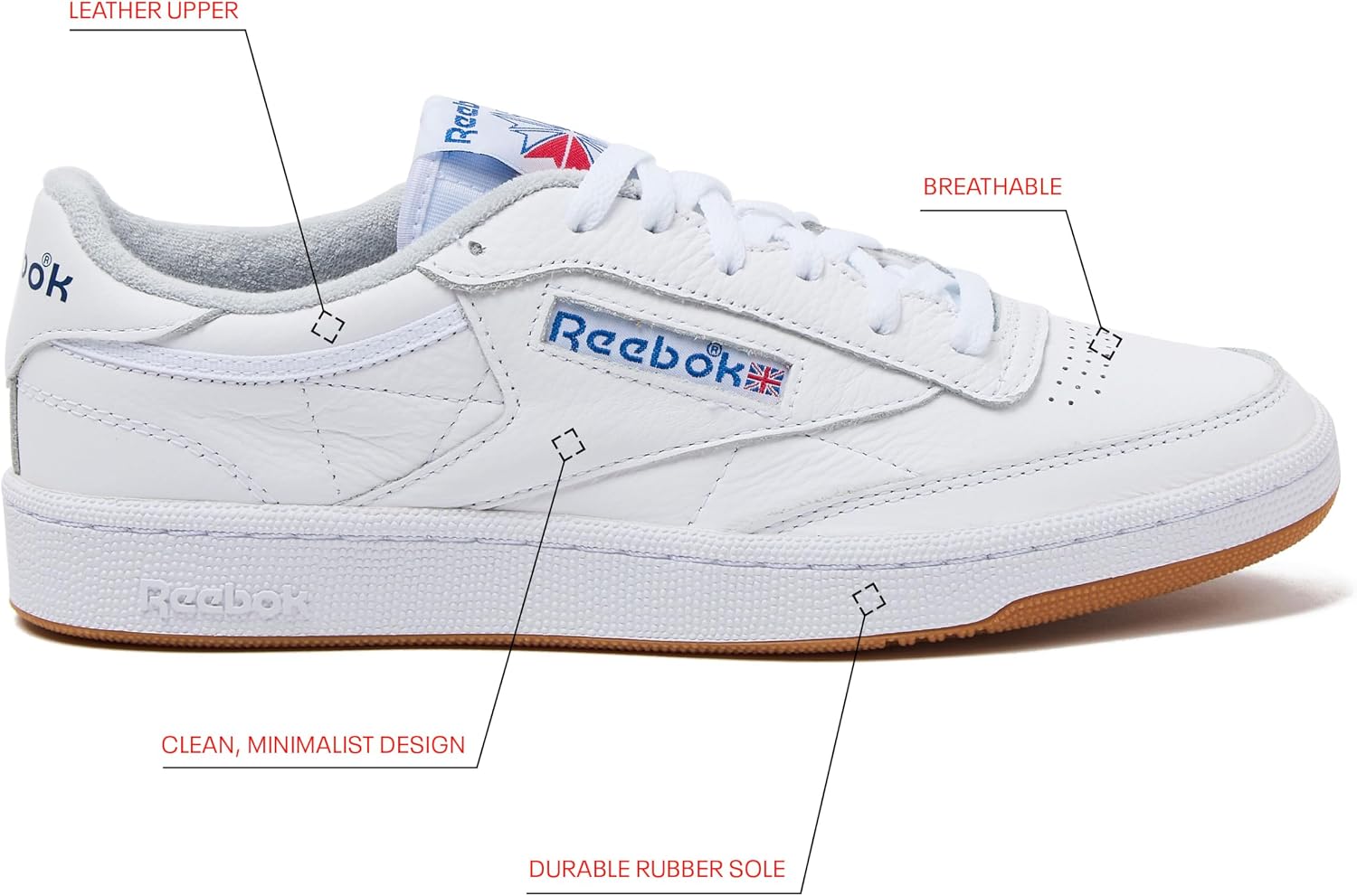 Reebok Club C 85 Mens Tennis Shoes, Casual Fashion White Sneakers for Men