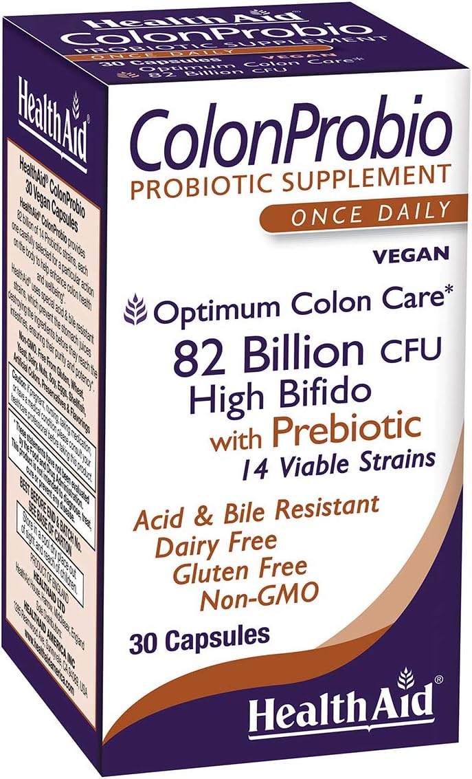 HealthAid ColonProbio – 82 Billion CFU Probiotic with Prebiotic, High Bifido Formula, 14 Strains, Once Daily