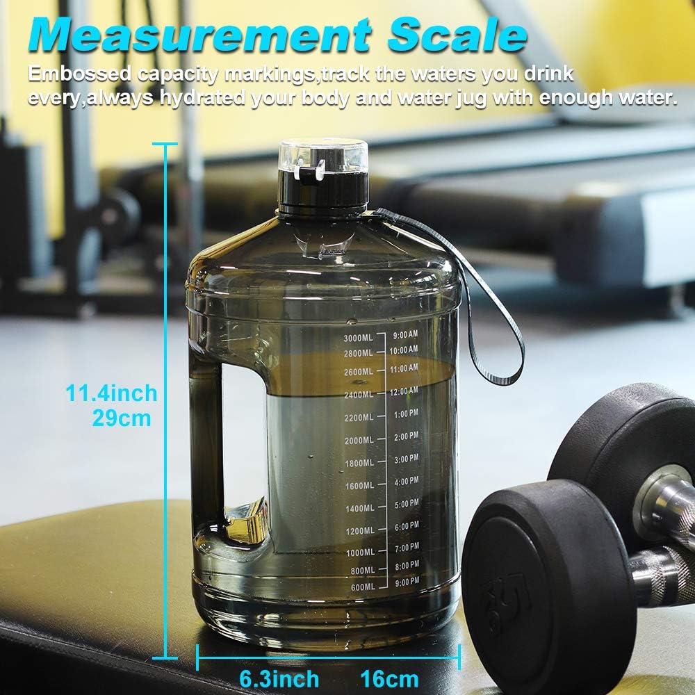 SLUXKE Gallon Big Water Bottle with Handle, 128oz Leakproof BPA Free Fitness Sports Water Bottle with Motivational Time Marker & Wide Mouth Ensure You Drink More Water