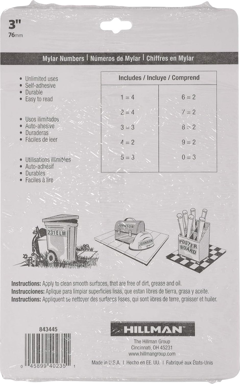 Hillman Reflective Adhesive Mailbox Number Pack, 3", Black and White 843445 | Square-cut vinyl, Self-adhesive reflective numbers for mailboxes, doors