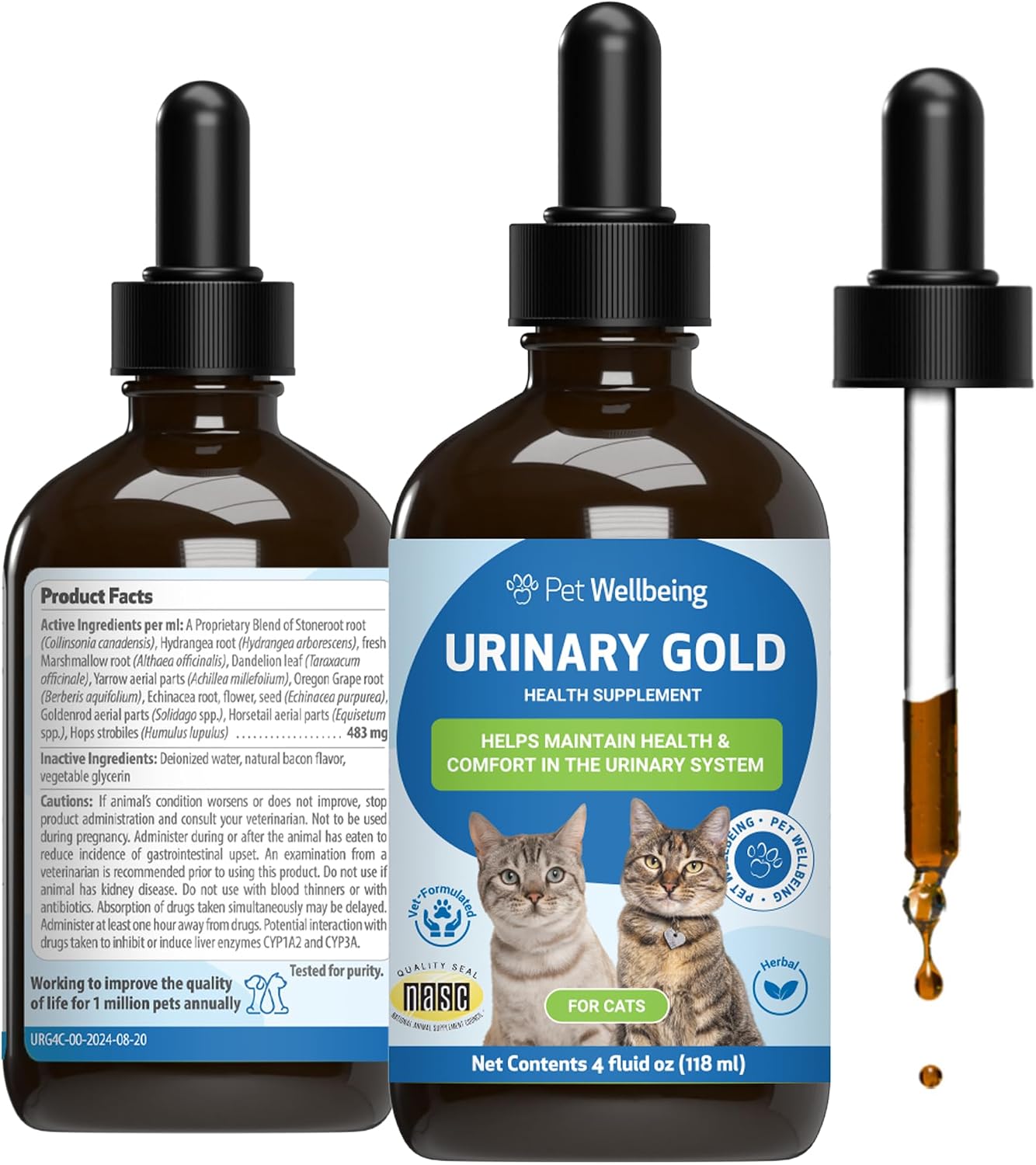 Pet Wellbeing Urinary Gold for Cats - Urinary Tract & Bladder, 2 oz | NASC Certified & Vet-Formulated Liquid Supplement with Marshmallow Root & Echinacea for Urinary System & Bladder Support