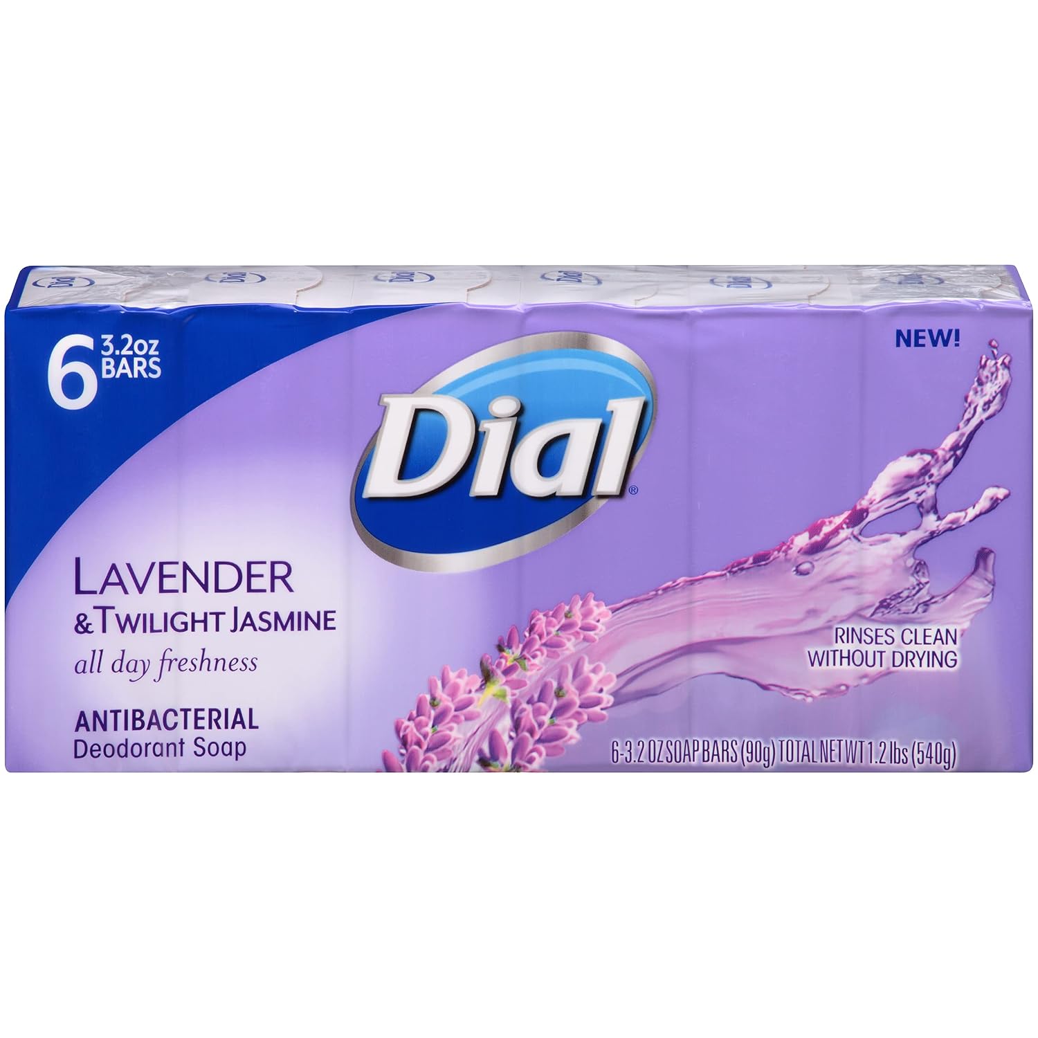 Dial Antibacterial Deodorant Bar Soap, Lavender & Twilight Jasmine, 6 Bars - 3.2 Oz Each