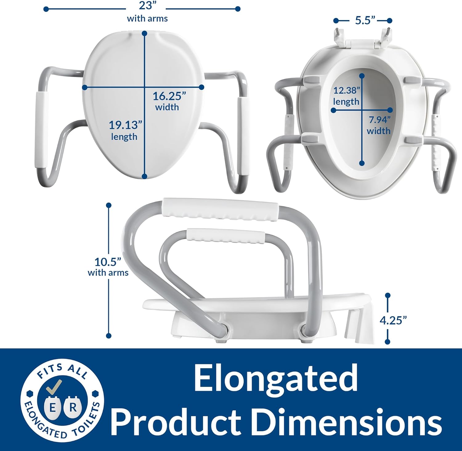 Bemis Assurance 3" Raised Toilet Seat for Seniors, Therapist Preferred for Safety, Secure Hinges, Clean Shield Guard, Elongated, White