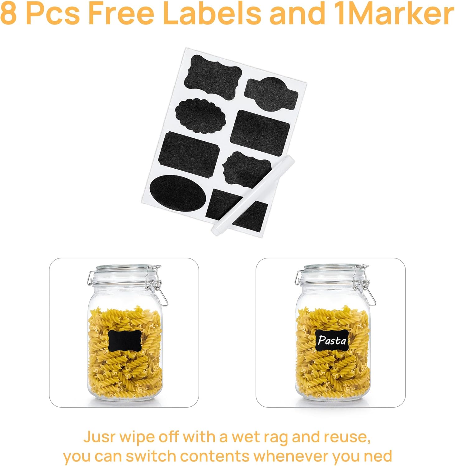 CHEFSTORY 50oz Glass Food Storage Jars with Airtight Clamp Lids, 3 Pack