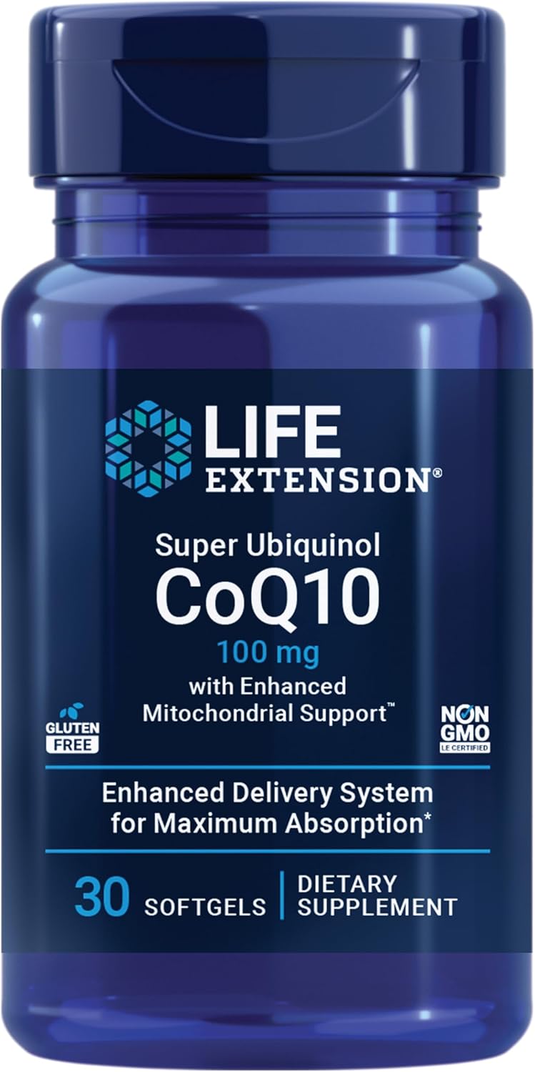 Life Extension Super Ubiquinol CoQ10 with Enhanced Mitochondrial Support, Heart Health Supplement, Maximum Absorption, 50 mg, Non-GMO, Gluten-Free, 30 softgels | Ultra-Absorbable Ubiquinol CoQ10 with Shilajit for Heart Health & Cellular Energy Production…
