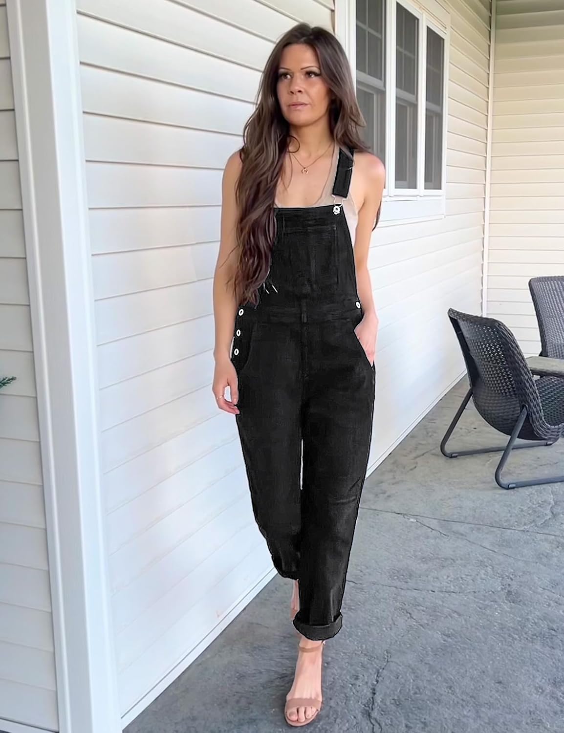 luvamia Women's Casual Stretch Adjustable Denim Bib Overalls Jeans Pants Jumpsuits