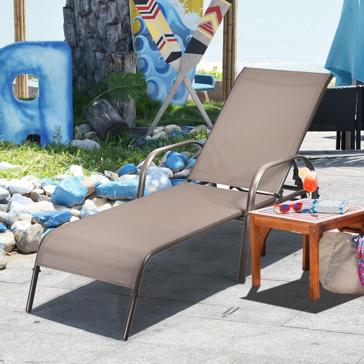 GIANTEX 2 Pack Patio Lounge Chair with 5 Adjustable Backrest, Black
