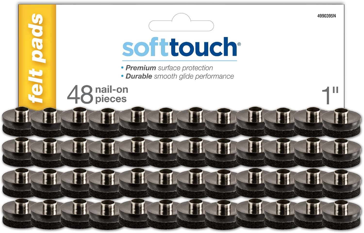 SoftTouch 1" Round Nail-On Felt Furniture Sliders, Protective Heavy-Duty Felt Pads for Wood Furniture and Hard Surfaces, 48-Count, Brown