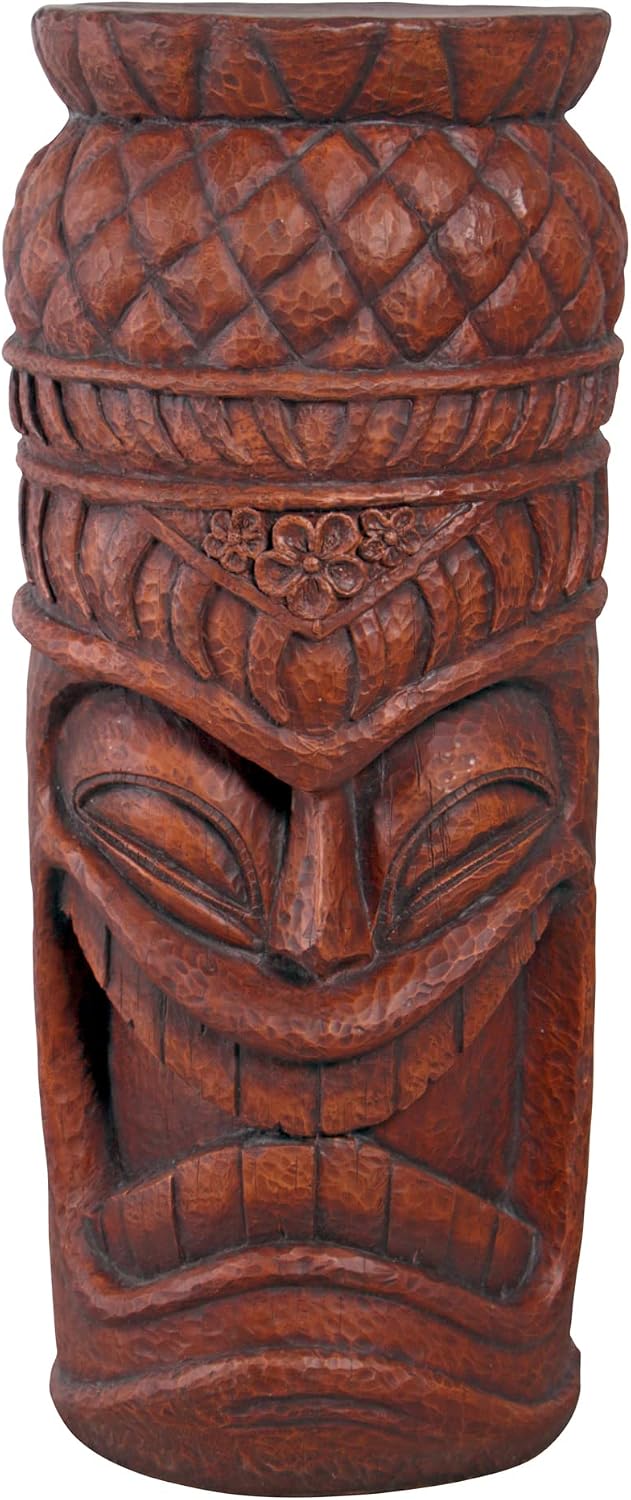 Design Toscano Grand Tiki Face Kanaloa Teeth Indoor/Outdoor Side Table Statue, Patio, Bar, Den, 20 inch tall, Cast Stone Resin, Woodtone Finish