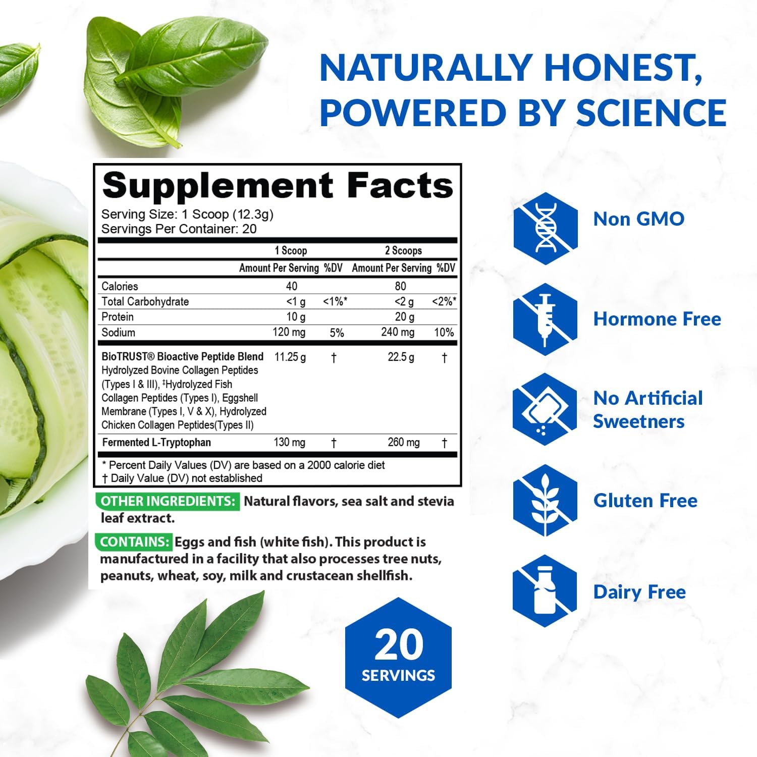 BioTrust Multi Collagen Peptides Unflavored Powder - Hydrolyzed, Grass Fed | 5 collagen types (I, II, III, V & X) from grass fed beef, fish, chicken & eggshell membrane with protein support