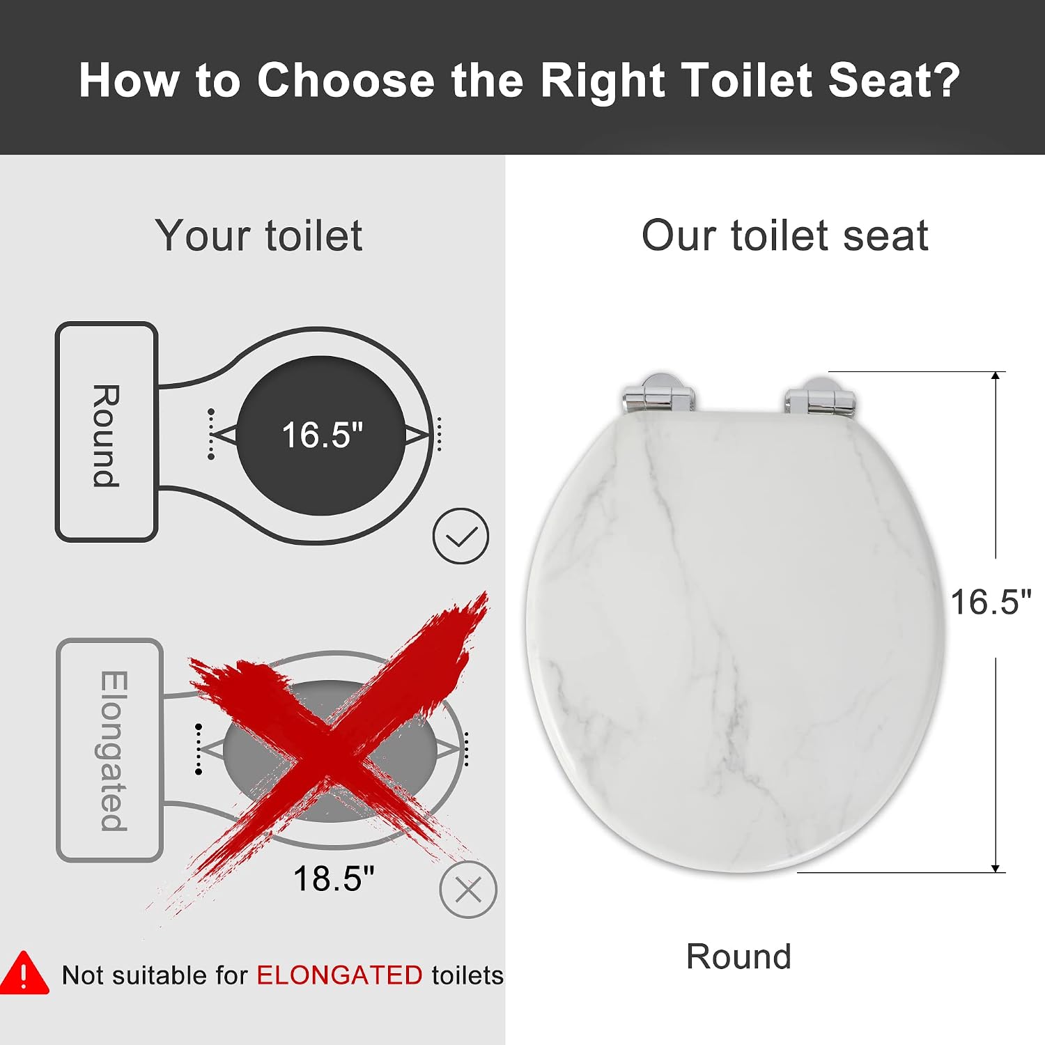 Angel Shield Marble Toilet Seat Durable Molded Wood with Quiet Close,Easy Clean，Quick-Release Hinges (Elongated,Black Marble)