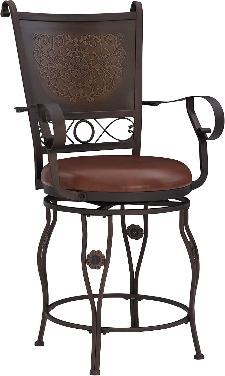 Powell Company Big & Tall Copper Stamped Back Arms by Powell Big and Tall Counter Stool, 24" Seat Height, brown