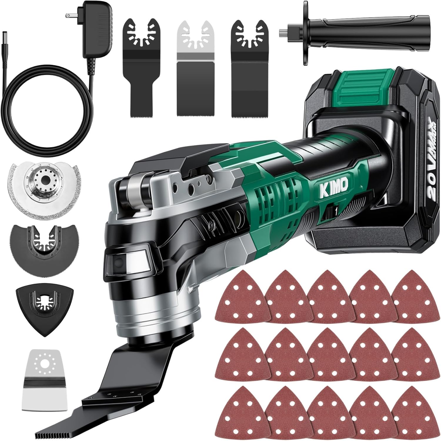 KIMO 20V Cordless Oscillating Tool Kit with 26-Pcs Accessories, Max 21000 OPM, 6 Variable Speed & 3° Oscillating Angle