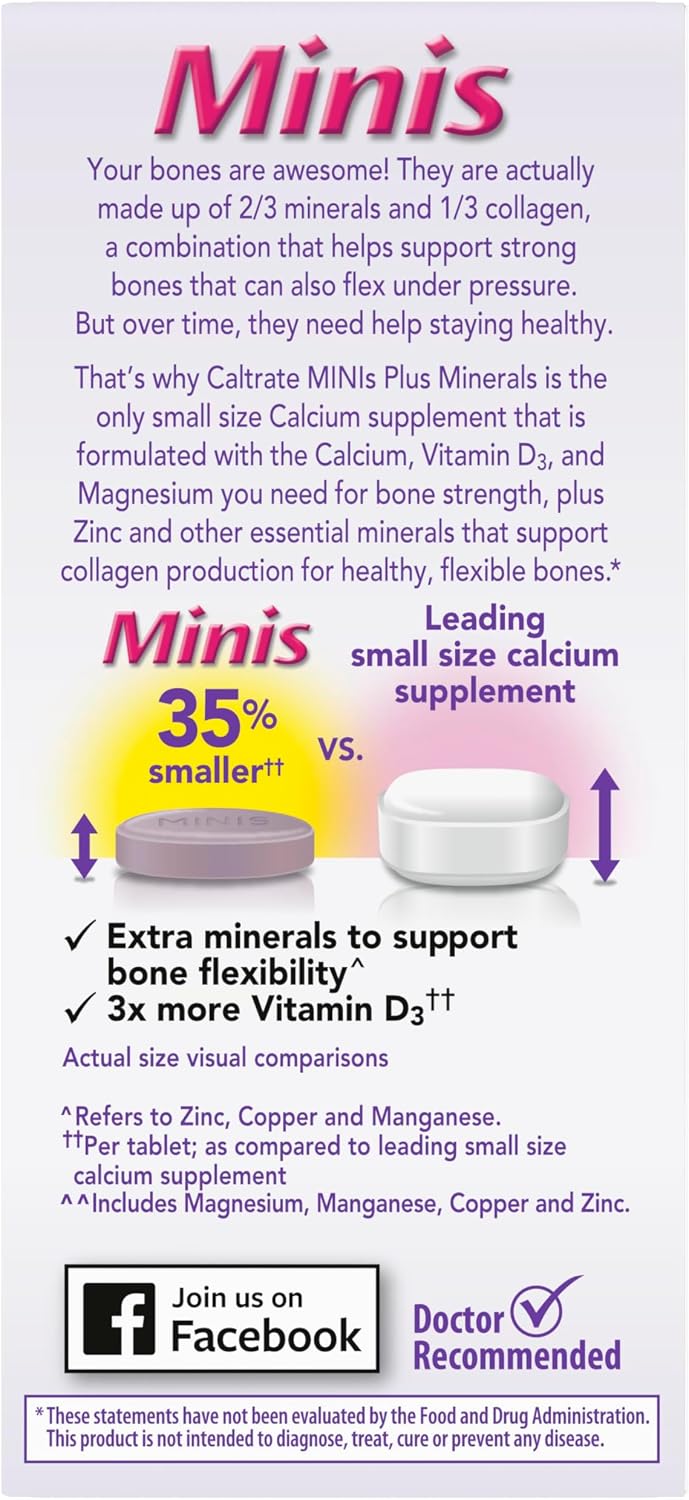 Caltrate Minis 600 Plus D3 Vitamin D and Calcium Supplement Tablets, 150 Ct | Highest Level of Vitamin D3, Maximizes Calcium Absorption to Support Strong Bones and Daily Function