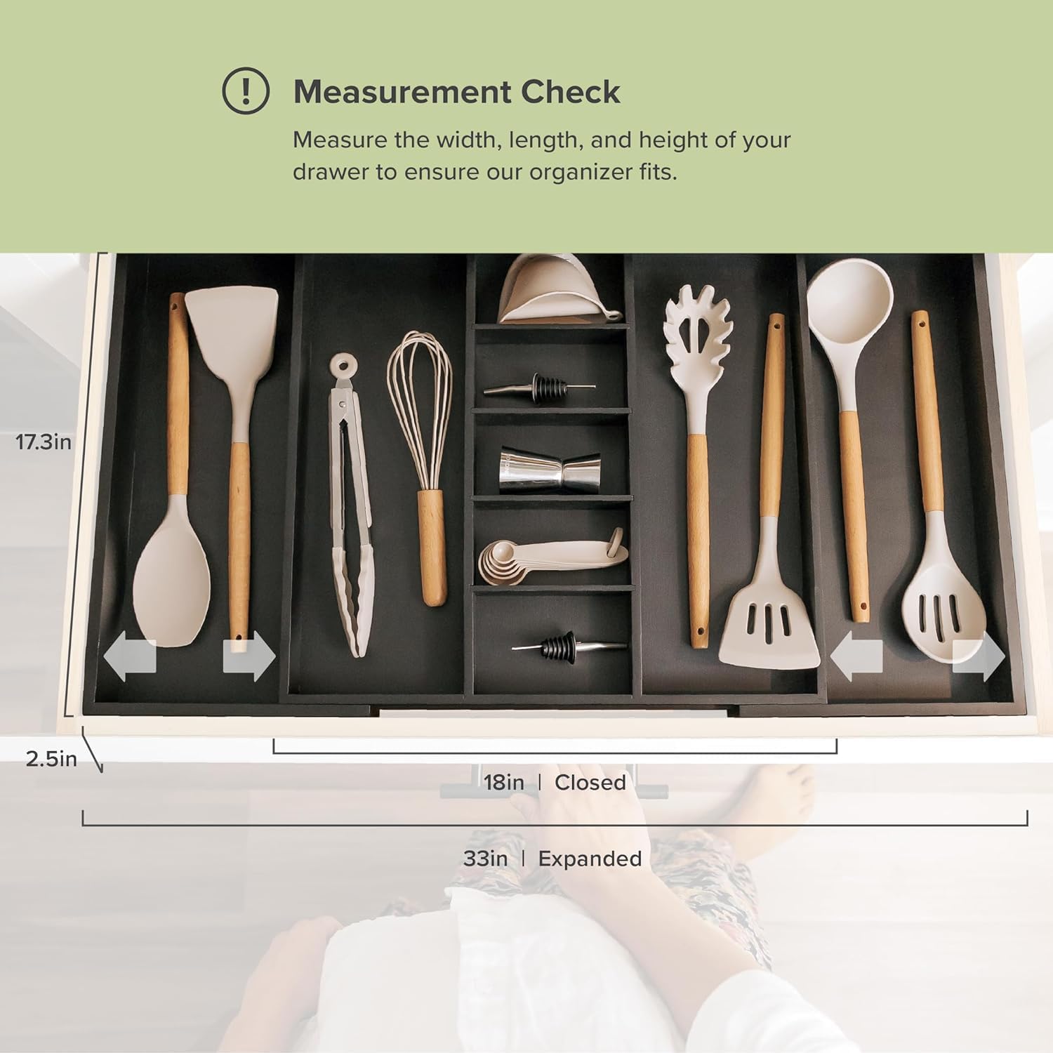Utensil & Junk Drawer Organizer, 16-28 in, Bamboo | Food-safe contract grade, 100% sustainable wood, non-slip, adjustable