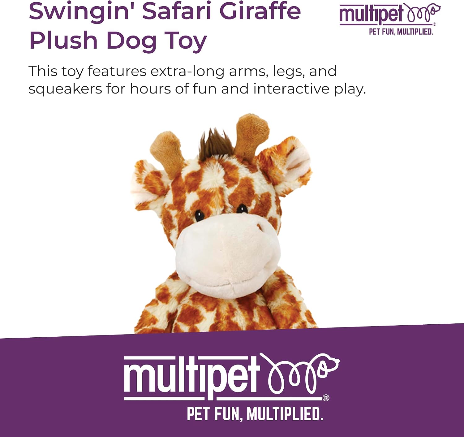 Multipet Swingin' Safari Monkey Dog Plush Toy - Squeaky Dog Toy for All Dogs - Extra Soft Plush Dog Toy - Stuffed Animal Dog Toy for Cuddling & Playing - Cute Dog Pet Toy (27”, Brown, 5 Squeakers)