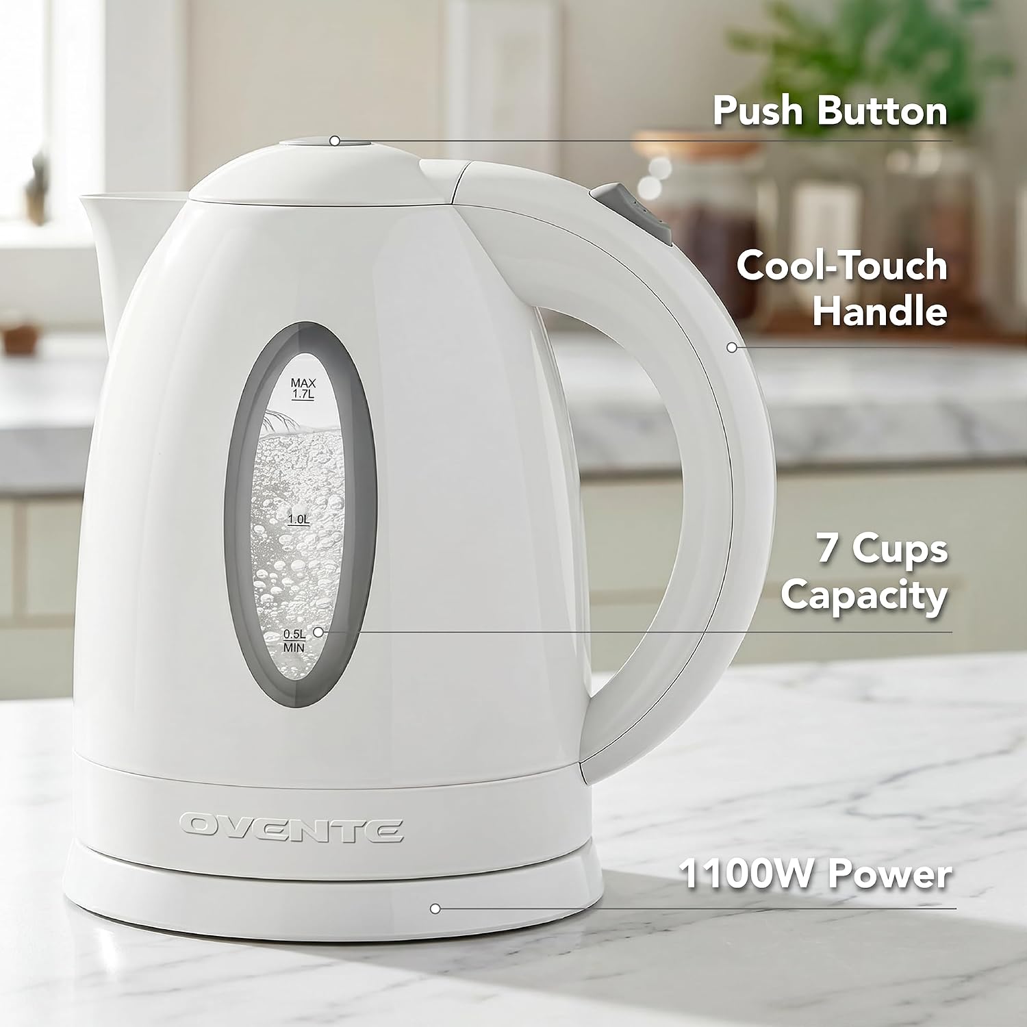OVENTE 1.7L Electric Kettle with 1100W Fast Boiling Water, Green KP72G