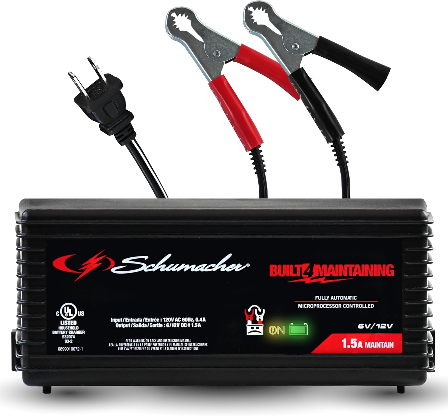 Schumacher Electric 1.5A Car Battery Charger & Maintainer, 6V/12V – SC1355