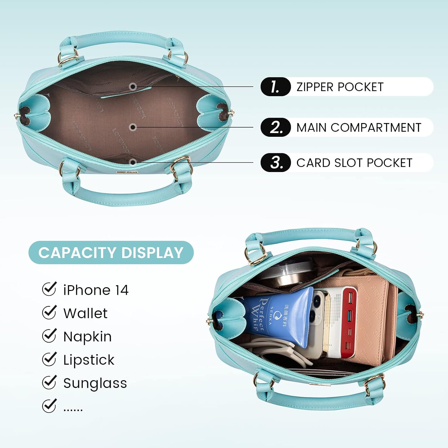 LOVEVOOK Purse for Women, Crossbody Dome Satchel Handbag with Double Zip