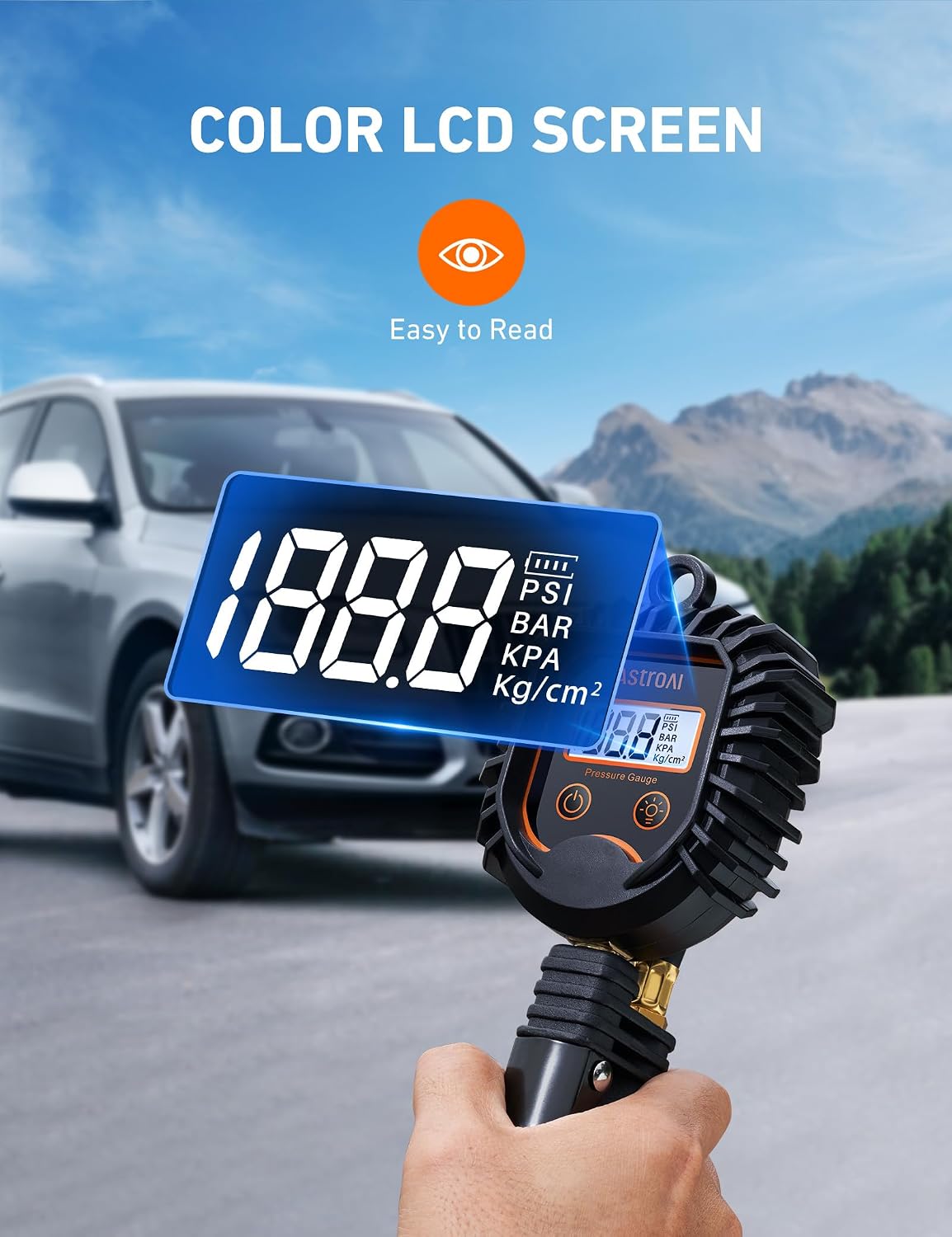AstroAI Digital Tire Pressure Gauge, Heavy Duty Tire Inflator Gauge 250PSI Air Chuck Compressor Accessories with Stainless Braided Hose