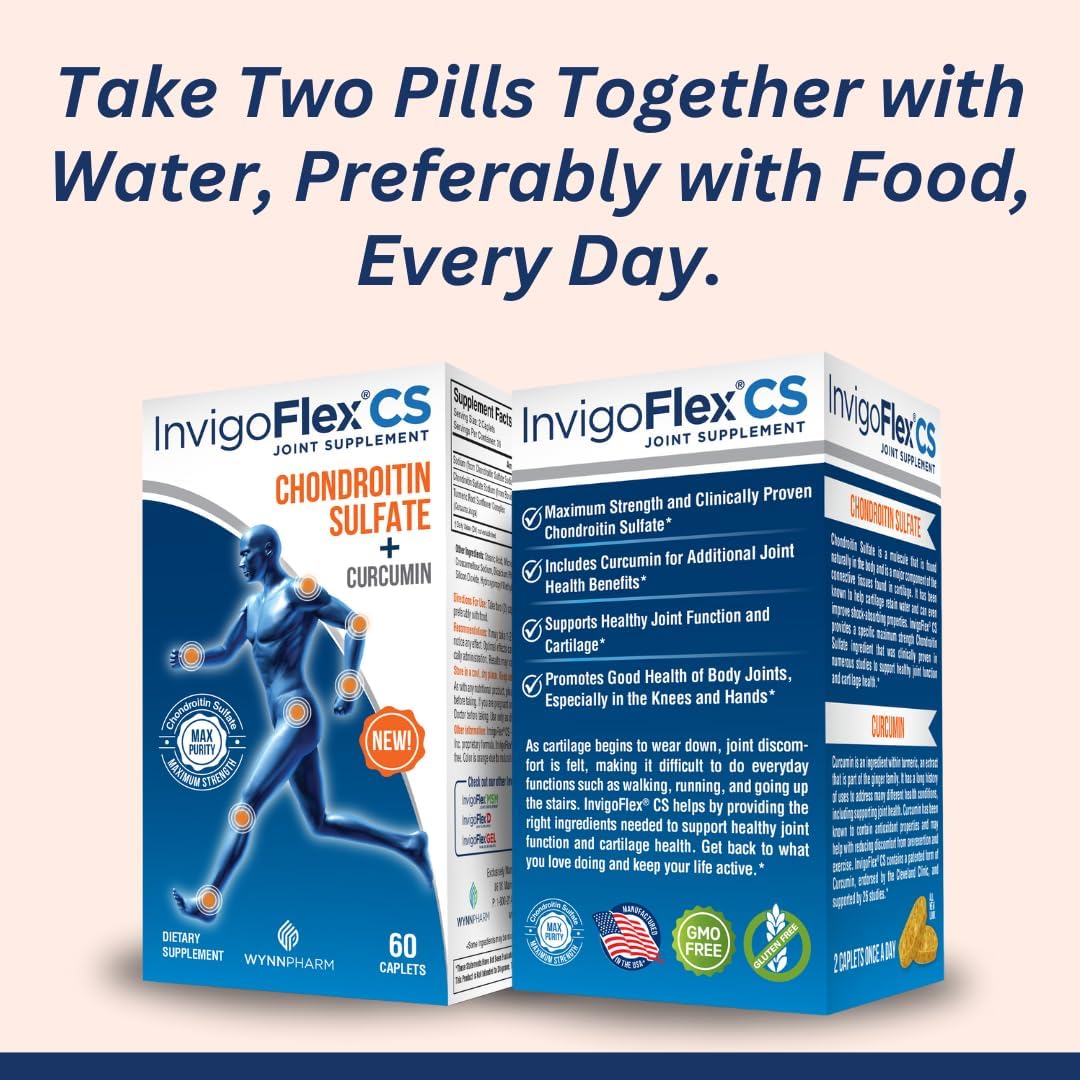 INVIGOFLEX® CS - Chondroitin Sulfate with Turmeric Curcumin Non GMO for Knee, Hand, Back & Hip Premium Joint Supplement