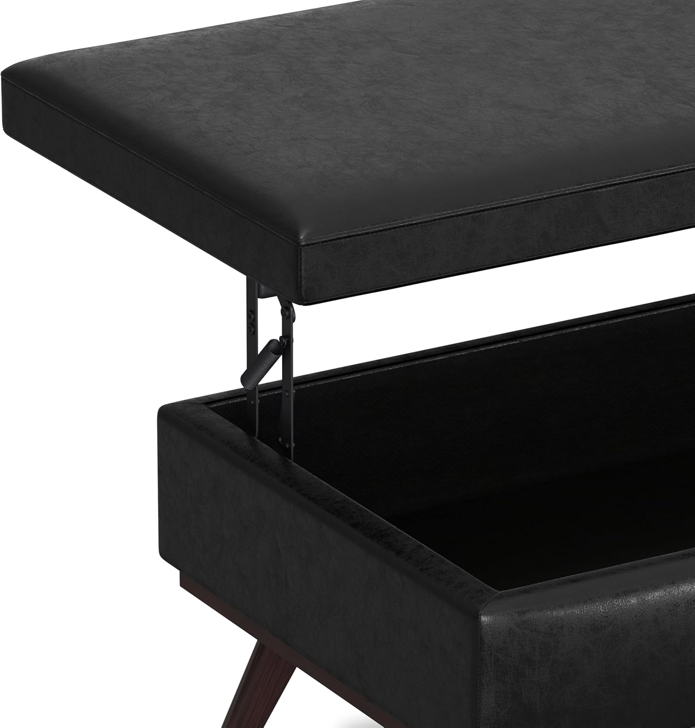 SIMPLIHOME Owen 34" Wide Vegan Leather Lift Top Ottoman in Dark Blue