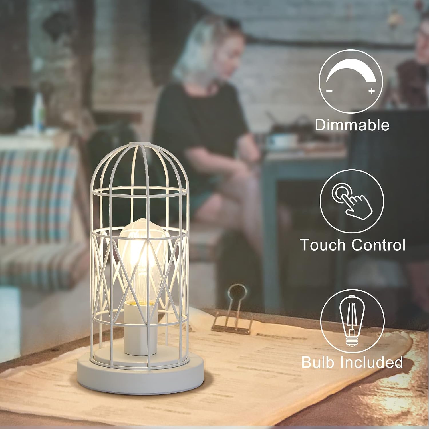 Touch Control Table Lamp, 3 Way Dimmable Lamp, Industrial Bedside Lamp