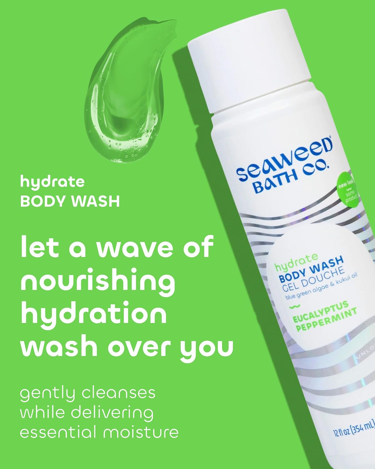 Seaweed Bath Co. Hydrate Body Wash, Unscented, 12 oz | Foaming Shower Gel Cleanser with Natural Ingredients, Fragrance Free and Gentle, Good for Sensitive Skin