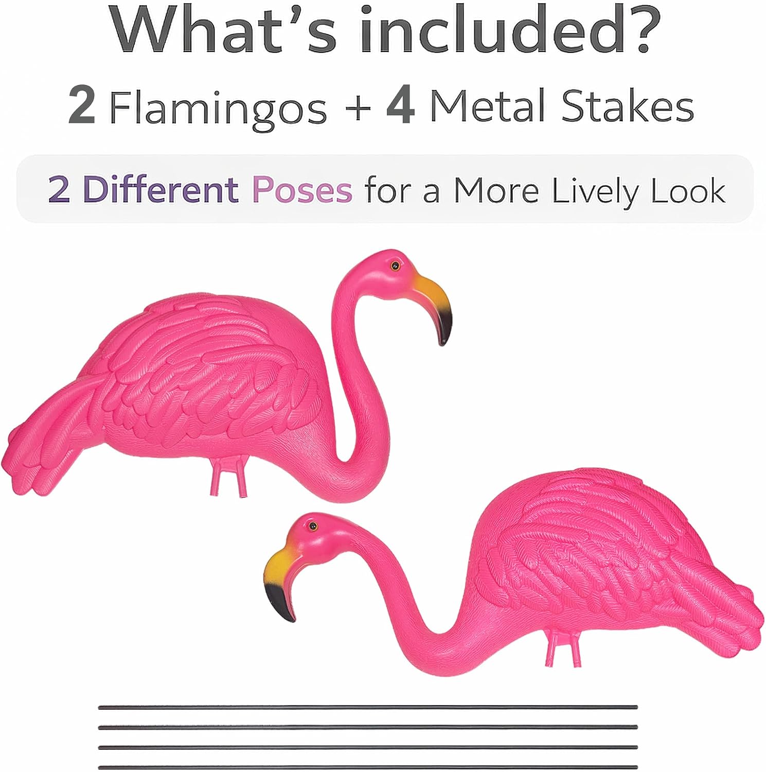 Pink Flamingos Yard Decorations - 2 Pack Extra Large 24" Tall Plastic Flamingo Statue w/Metal Stakes - Lawn Ornaments & Garden Decor for Outdoor