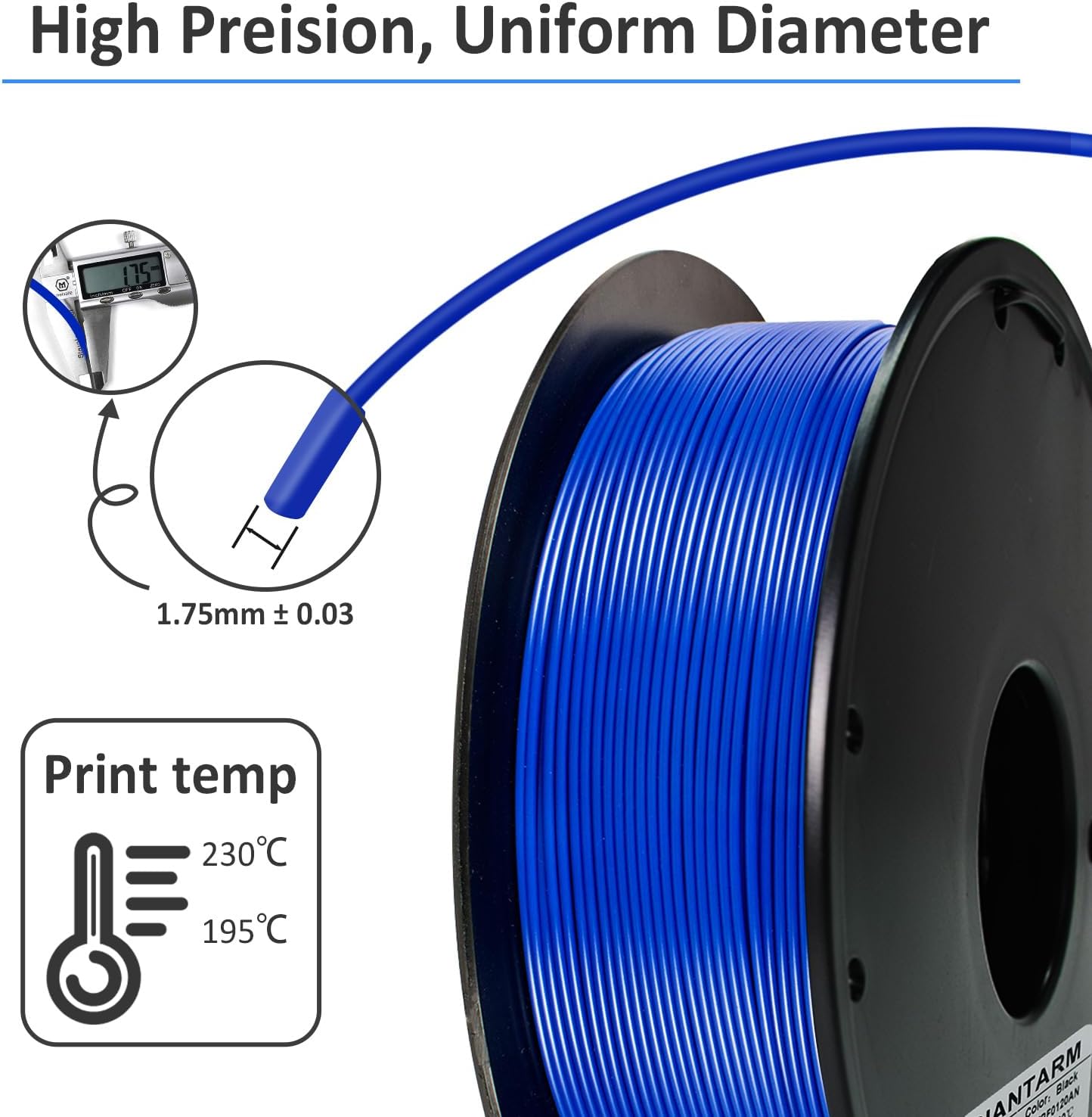 GIANTARM 3D Printer Filament, Silk Gold Pla Filament, 1Kg(2.2lbs) Spool, 1.75mm Dimension Accuracy +/- 0.03mm, 3D Printing Filament