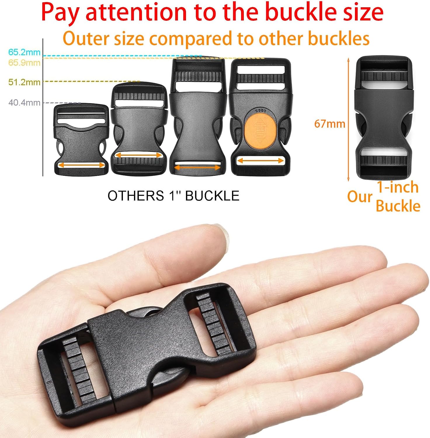 Buckle 1" Wide Inside, Quick Side Release Buckle for 1 inch/25mm Webbing Straps
